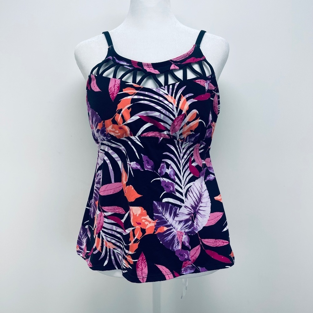24th & Ocean Women's High Neck Adjustable Neckline Tankini Swimsuit Multicolor S